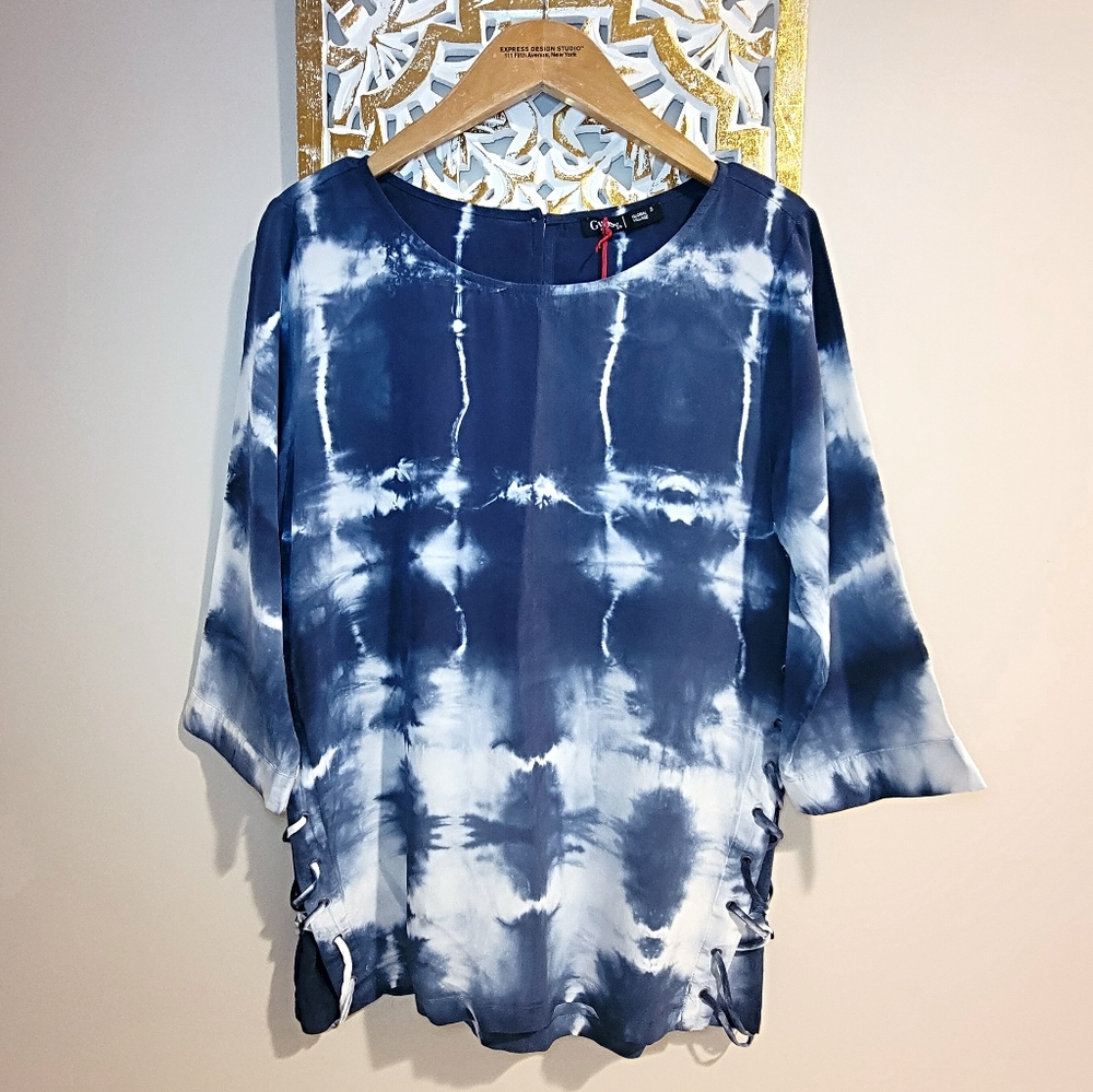 Gypsy 05 Blue and White 3/4 Sleeve Boxy Tunic